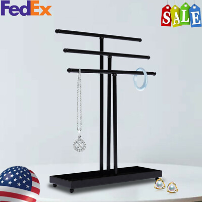 #ad Black Jewelry Stand Display Organizer Necklace Ring Earring Holder Show Rack $15.00