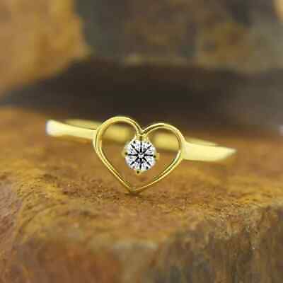 #ad 14K Yellow Gold Plated 060 Ct Round Natural Moissanite Engagement Heart Ring $89.99