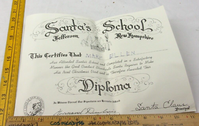#ad Santa#x27;s Village School Diploma Jefferson New Hampshire 1960s VINTAGE Claus d $17.95
