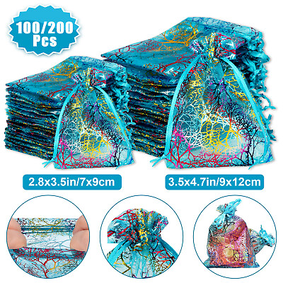 200PCS Bronzing Coral Mesh Bag Organza Gift Jewelry Candy Pouch Drawstring Party $11.48