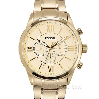 #ad FOSSIL Mens Flynn Chronograph Watch Large Gold Dial Gold Stainless Steel Band $75.90