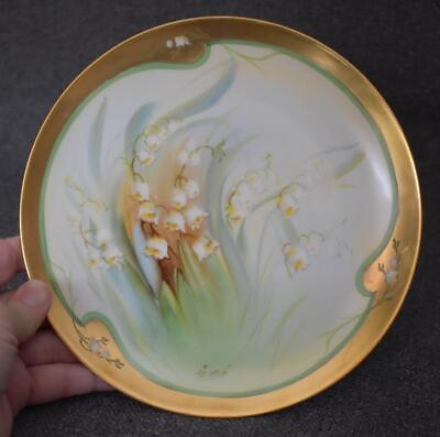 #ad ART NOUVEAU HAVILAND PICKARD DECORATED LEACH SIGNED LILY OF VALLEY CABINET PLATE $48.74