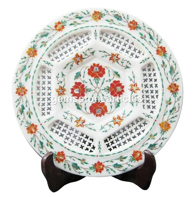 #ad 12quot; White Marble Plate Inlay Filigree Decorative Christmas Present Unique Gifts $246.84