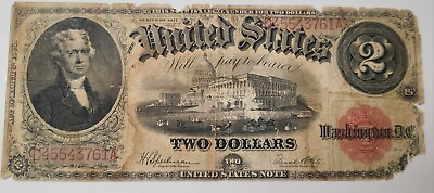 #ad Fr. 60 1917 $2 United States Note F Fine S N D45543761A $119.95