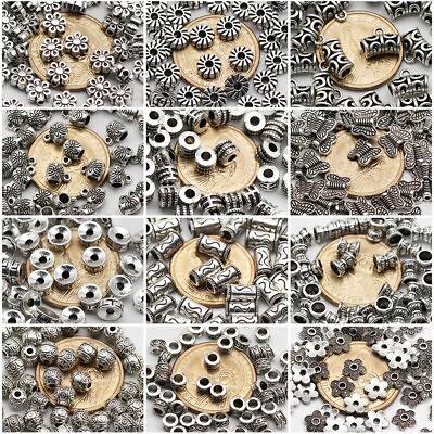 #ad 50pcs Tibetan Silver Metal Alloy Charms Loose Spacer Beads Jewelry Making DIY $2.69