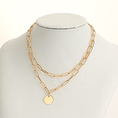 Women#x27;s Jewelry Stainless Steel Chunky Chain Choker Circle Pendant Necklace 93 4 $11.70