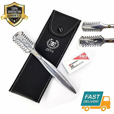 #ad NEW BARBER RAZOR COMB DOUBLE EDGE BLADE HOLDER HAIR CUTTING THINNING BLADES $19.99