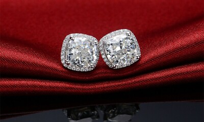 #ad Men amp; Women 925 Sterling Silver Cubic Zirconia Halo Square Stud Earrings Gift $9.99