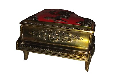 #ad Vintage Brass Grand Piano Raised Carriage Jewelry Trinket Box JAPAN $10.99