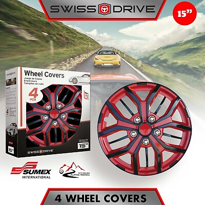 #ad 4 Hubcaps Silver Wheel Covers 15 inches Red Wheel Covers 15 Red amp; Black $55.99