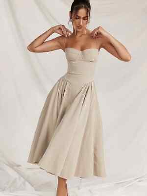 #ad new Summer Elegant Strap Dress Slim Fit V neck A line Party Dress GBP 69.05