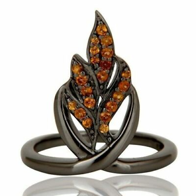 #ad Black Rhodium Ring 925 Sterling Silver Natural Spessartite Ring Designer Jewelry C $59.30