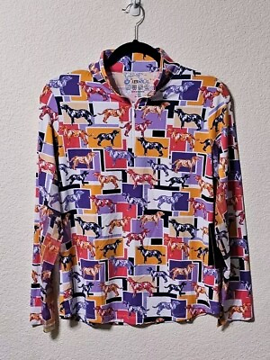 #ad Ibkul Long Sleeve Womens Medium 1 4 Zip Mock Neck Dog Pullover Sweater Top $49.95
