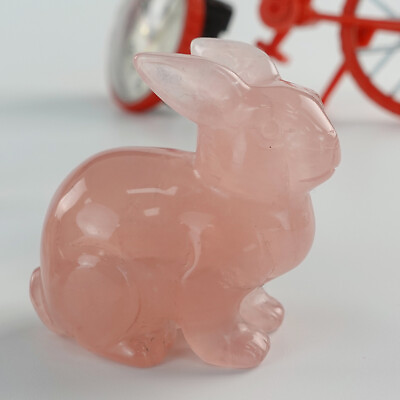 #ad 2.0quot; Natural Carved Crystal Rabbit Rose Quartz Rabbit Carving Rabbit Statue $52.20