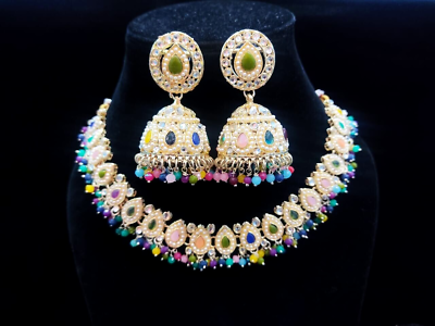 Indian Bollywood Gold Plated Kundan Choker Bridal Necklace Earrings Jewelry Set $19.99