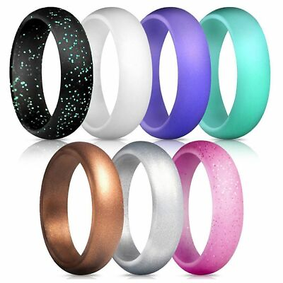 #ad 7pcs Flexible Silicone Wedding Ring Womens Engagement Sport Rubber Band Size 5 9 $5.75