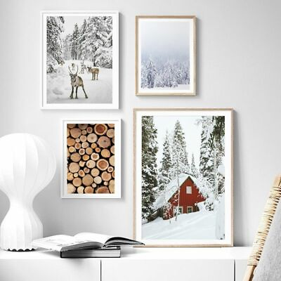 #ad Winter Wall Posters Landscape Pictures Nordic Christmas Canvas Art Room Decors $14.99