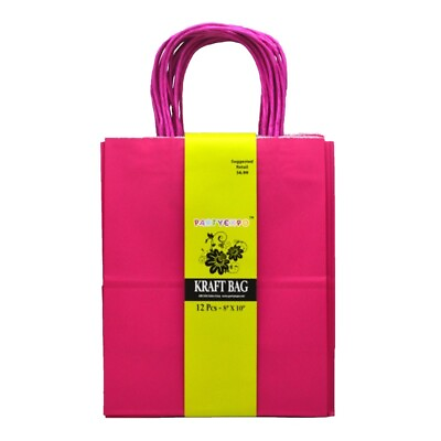 #ad #ad 12 Pink Medium Kraft Paper Party Shopping Gift Bags with Handles Retail 10x8x4 $15.59