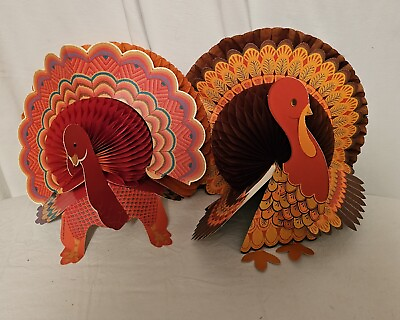 #ad 2 VINTAGE Hallmark Thanksgiving Turkey Paper Honeycomb Decoration Centerpiece... $39.99