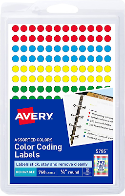 #ad Avery Removable Color Coding Labels 0.25 Inches Assorted Round Pack of 768 $9.99