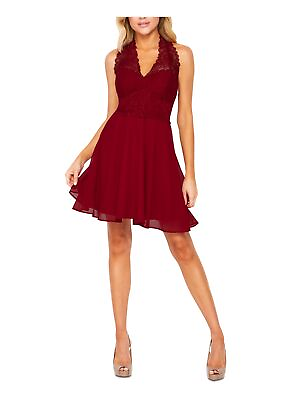#ad TEEZE ME Womens Lined Tie Waist Padded Long Sleeve Short Party Fit Flare Dress $5.94