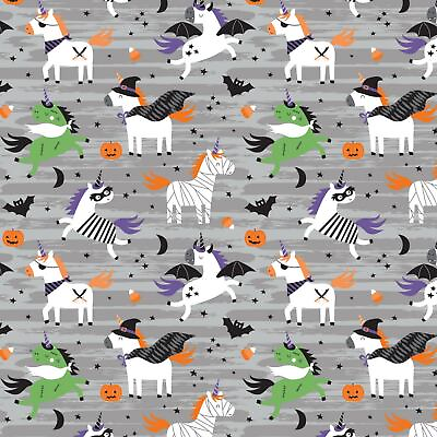 #ad Fabric Halloween Unicorns on Grey Camelot Cotton 1 4 Yard 1101 1 $1.99