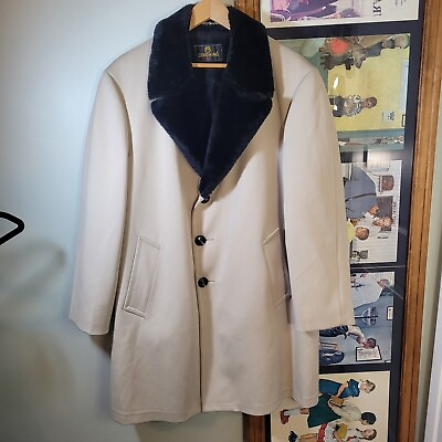 #ad Vintage Luxury Zero King Men#x27;s Overcoat Faux Fur Collar amp; Lining Size 50 $60.00