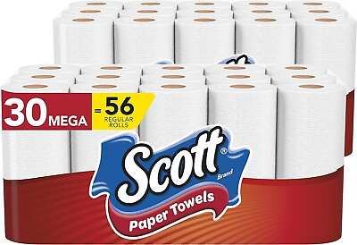 #ad NEW Scott Paper Towels Bulk 56 Regular Rolls 30 Mega Rolls 2 Packs of 15 White $54.99