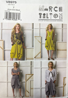 #ad VOGUE Marcy TIlton Pattern DRESS Shaped Hemline Loose Jacket V8975 XS M UNCUT $10.99