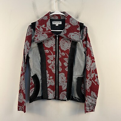 #ad Sohung Designs Womens Medium Top Shirt Gray Red Collar Zipper Wool L S 15905 $148.85