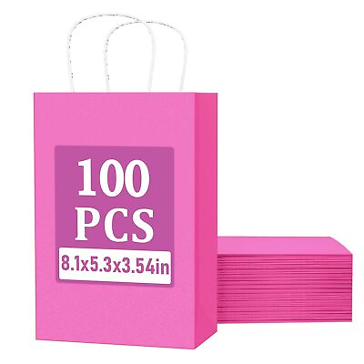 #ad #ad 100Pcs Small Gift Bags with Handles Bulk 8 * 5.25 * 3.75 Inch Paper pink 100 $29.23