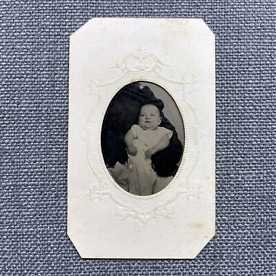 #ad Antique Tintype Photo Baby with Hidden Mother Hand Tinted Cheeks 1 9 Plate $20.00