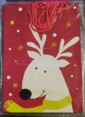 #ad Christmas Gift Bags Set of 4 10quot; 2 Reindeer 2 Snow Flake Holidays String Bags $14.00
