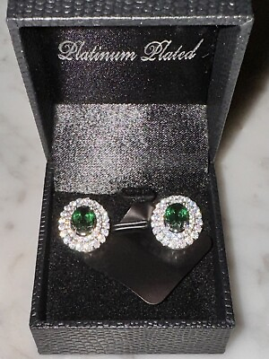 #ad Gold Coast Lab Created Emerald Platinum Plated Earrings NEW In Box $13.94
