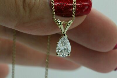 #ad 2Ct Solitaire Pendant Necklace Solid 14k Yellow Gold Finish Pear Shaped Diamond $11.50