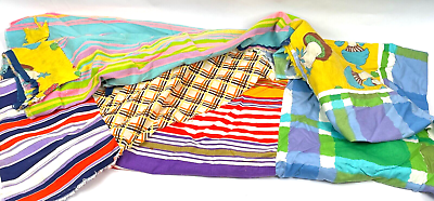 #ad Vintage Cutter Quilt Top Fabric 80quot; x 80quot; Squares Mushroom Stripe Plaid 60s 70s $44.00