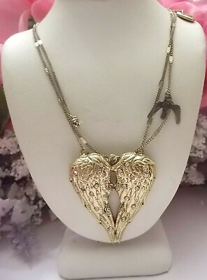 #ad BETSEY JOHNSON LOVELY CRYSTAL AND GOLD TONE ANGEL WINGS TWO STRAND NECKLACE $79.99