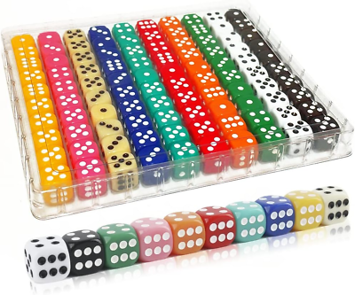 #ad Dice Set 6 Sided Standard Colored Rounded Corners 100 Pieces 16MM $15.33