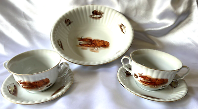 #ad 5 Pc Set of 10 1 4quot; Lobster Bowl w 2 Soup Gumbo Bowls w Saucers Made In Poland $85.00
