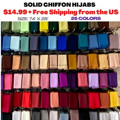 #ad High Quality Chiffon Georgette Hijab Scarf Shawl Head Cover Veil Solid Wrap Soft $13.99