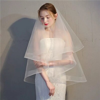 #ad White Bridal Double Ribbon Edge Center Cascade Wedding Veil with Comb $7.56