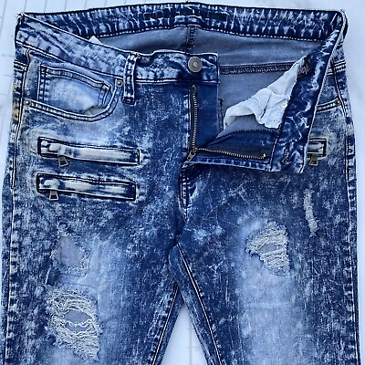 #ad rue21 Premium 32x32 33x31 Blue Distressed Acid Wash Skinny Leg Denim Jeans $20.25