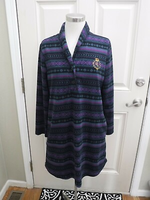#ad RALPH LAUREN M Purple Black Southwest Crest Long Fleece Pullover Dress Nightgown $24.99