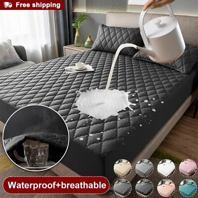 #ad Mattress Cover Waterproof Thickened Quilted Breathable Fabric Bed Cover $29.20