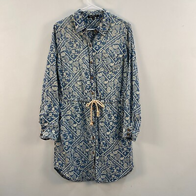 #ad Velvet Heart Women Large Shirt Dress Blue Paisley Button Long Sleeve Woven Cinch $29.00