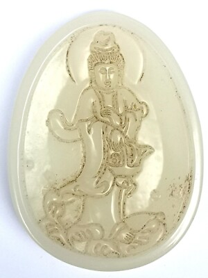 #ad 7.8 cm Old China Jade Hand Carving Avalokitesvara Statue Pendant Gift Collection GBP 60.00