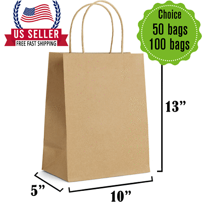10 X 5 X 13 Brown Paper Bags with Handles Bulks. $39.90