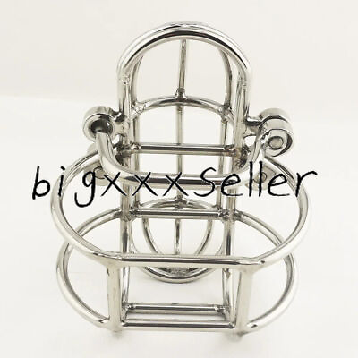 #ad Upgraded New Stainless Steel PA Puncture Cage Male Chastity Device Rings Lock $46.34