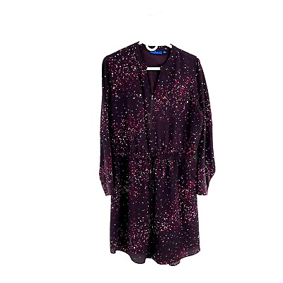 #ad Apt 9 Purple Dot Front 1 4 Zip Long Sleeve Long Dress Large Has Pockets $31.49