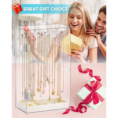 #ad Acrylic Necklace Display Stand Desktop Jewelry Organizer Box With Door $34.38